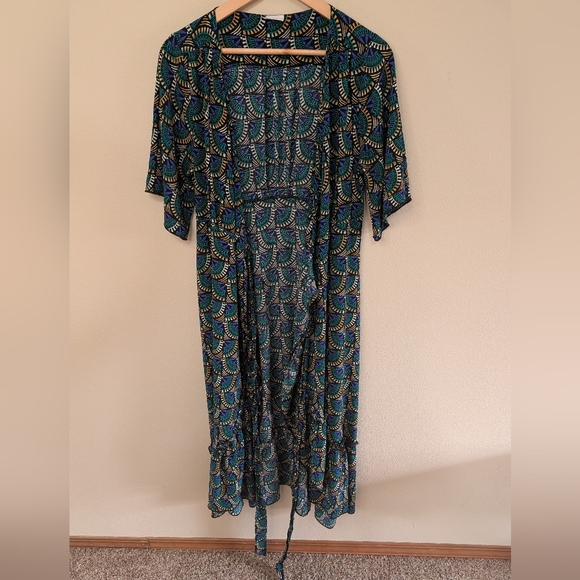 Silk and Salt Womens XL Wrap Midi Dress Boho Geometric Print - Picture 4 of 7